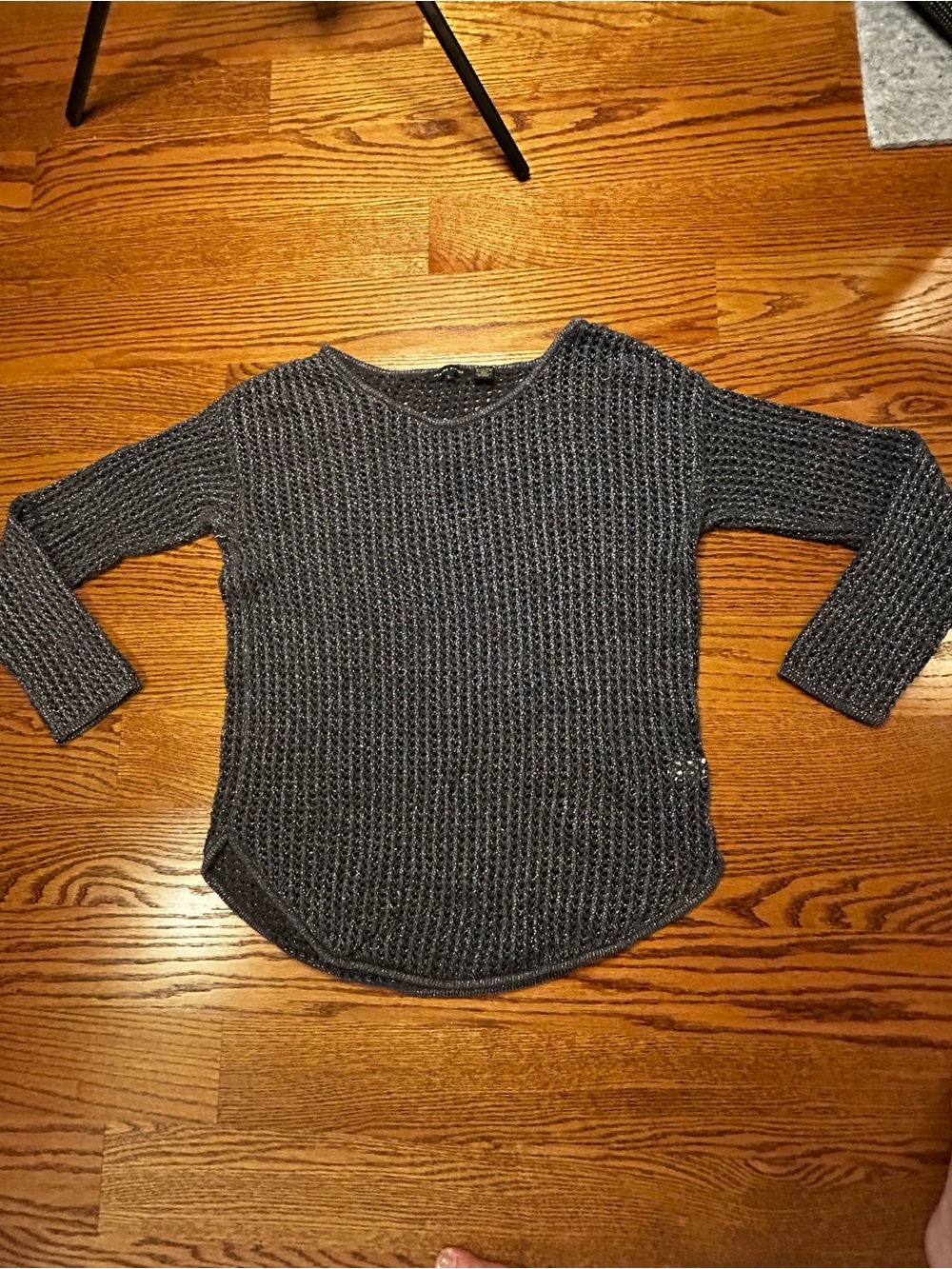 JEANNE PIERRE Charcoal V-Neck Open Knit Sweater